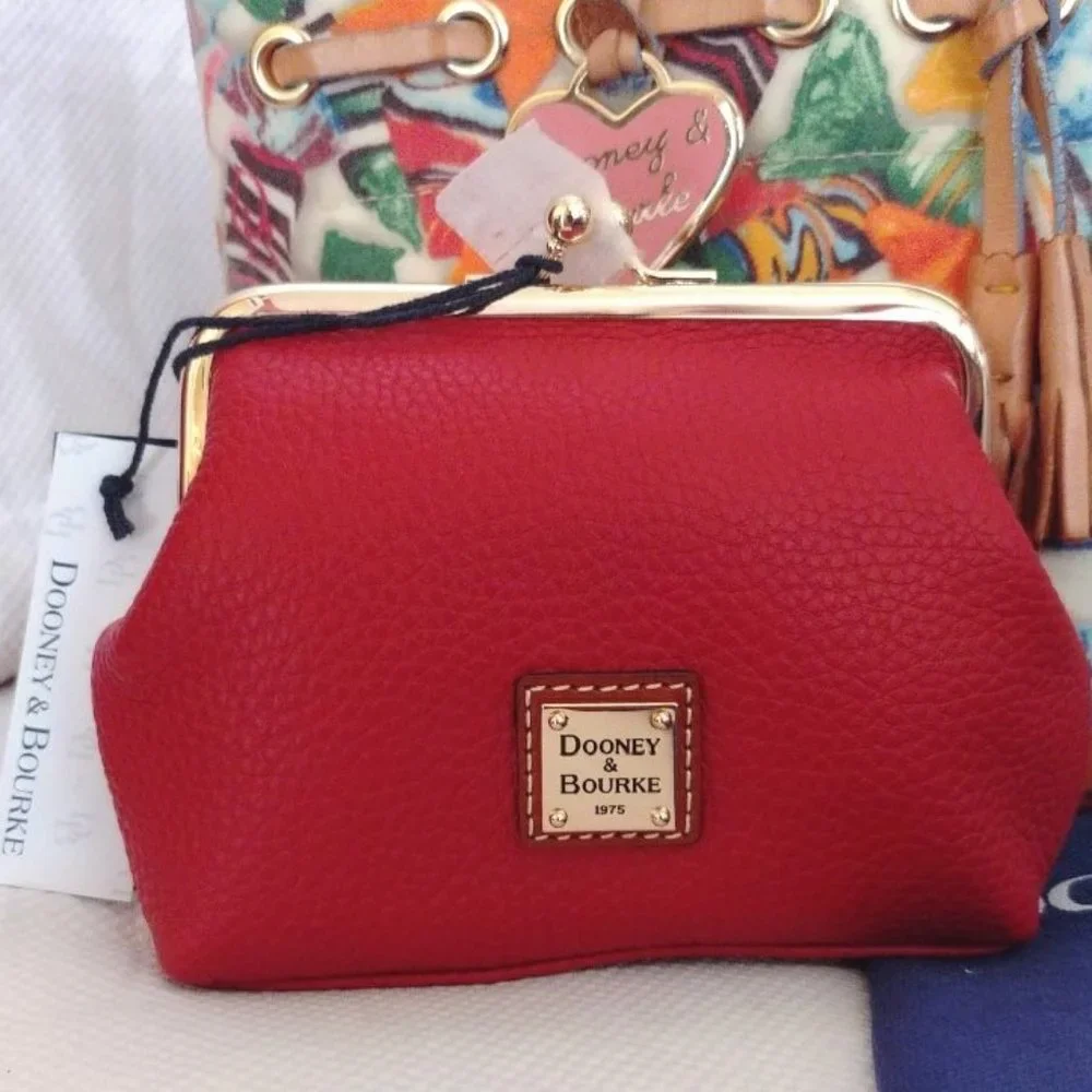 Dooney & Bourke Tomato Red Leather Double Bundle w/Lg Slouch Hobo & Kiss Wallet - Picture 2 of 16